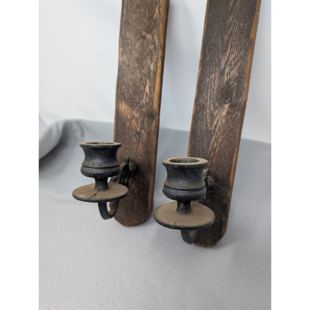 Antique 1920's Cast Iron And Barn Wood Wall Sconce Candle Holder - Picture 2 of 4